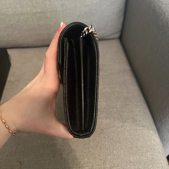 Saint Laurent Cassandre Matelasse Wallet on a Chain Black with Silver Hardware - Picture 9 of 11